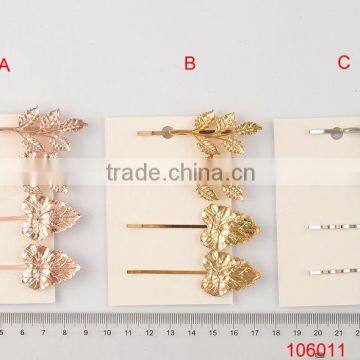 shiny gold leaf casted hair pin for ladies