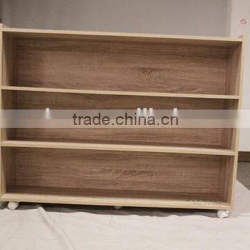 Wooden particle board 3 layer shelf with wheel