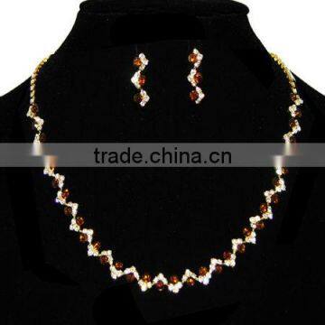 Gold Tone Crystal Rhinestone Embellish Topaz Necklaces and Earring Set