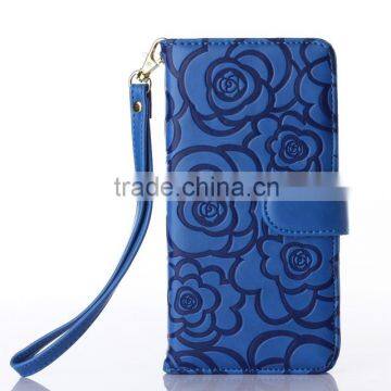 Debossed flower genuine leather mobile phone case