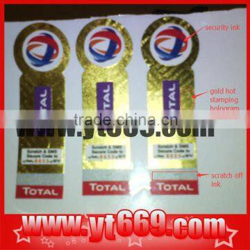 gold scratch hologram label with invisible ink