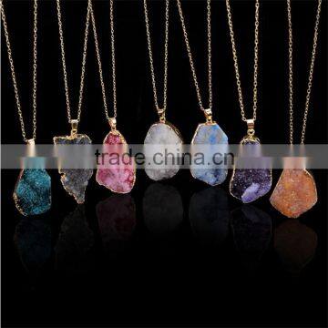 costume Jewelry 2016 hot selling natural crystal irregular stone quartz pendant necklaces stone gem jewelry