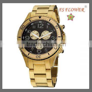 Gold Plated Wrist Watch Stainless Steel Bezel Inserts Watch Band Men Wristwatch