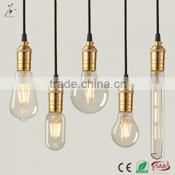 Dimmable LED filament bulb ST64 T45 A19 A60 T30 G80 with brass lamp holder E27 E26