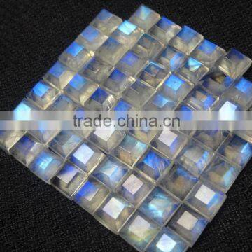 Square Shape Semi-Precious Rainbow Moonstone Faceted 6x6mm Blue Flashy Gemstone photo-1