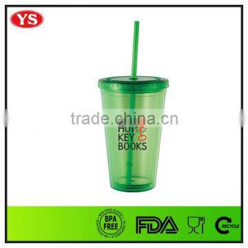 12oz bpa free double wall starbucks plastic juice cup with straw