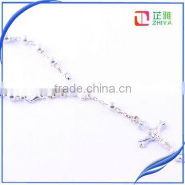 Round Silver Bead Catholic Rosary photo-3