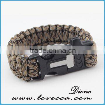 Outdoor wholesale paracord bracelet with logo, Military 550 paracord with firestarter and flint