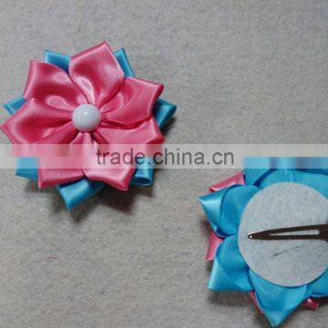 summer satin ribbon flower hair clips with half pearl