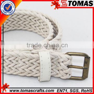 Wholesale White Fashion Double D Ring Braided Cotton Web Belt