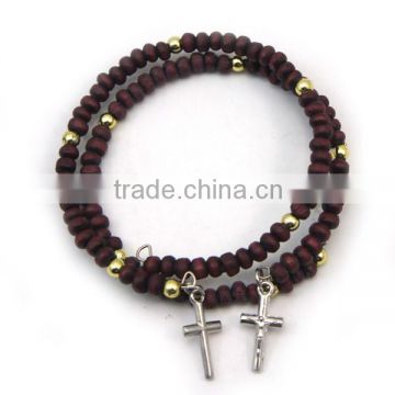 high quality wood rosary with a alloy cross,deployment buckle bracelet,catholic bracelet