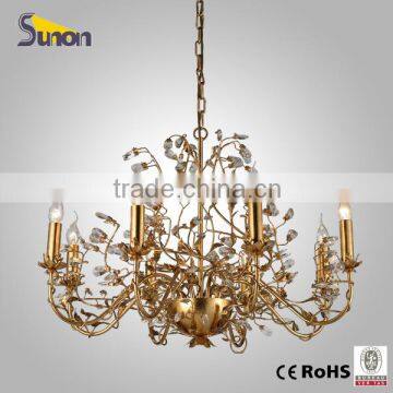 new style 8 light fancy gold foil crystal chandelier lighting in dubai