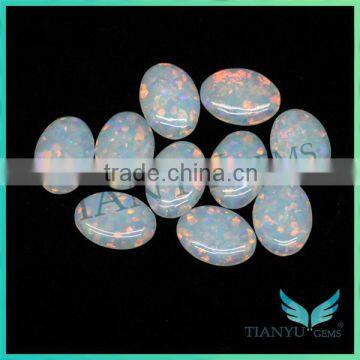 Gemstone Wholesale 8*10 Flat Back Oval Shape White Artificial Australia Colour Opal photo-4