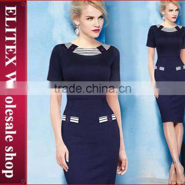 2015 wholesale blue stripe bodycon office lady woman dress