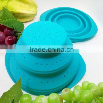 Supply food grade foldable silicone vegetable and fruit strainer