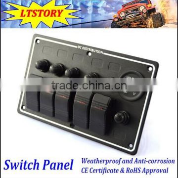 5 GANG ALUMINUM LED WATERPROOF ROCKER SWITCH PANE+VOLTMETER