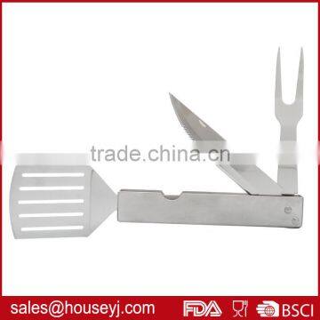 Hot sell stainless steel foldable 3 in 1 BBQ tools