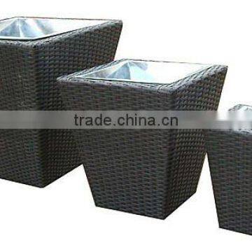 3pcs square pe rattan garden flower planter 2012/wood frame/elegant 3pcs flower planter set