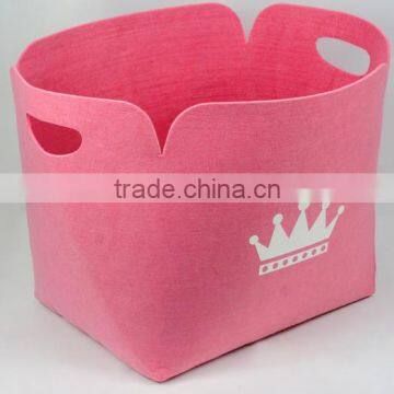 Household Pink Felt Stain Resistant Laundry Storage Basket(Large)