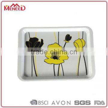 Manufacturer Directly Price 100% Melamine White Floral Decals Rectangular Cheap Plastic Serving Trays, Plastic Bread Trays photo-2