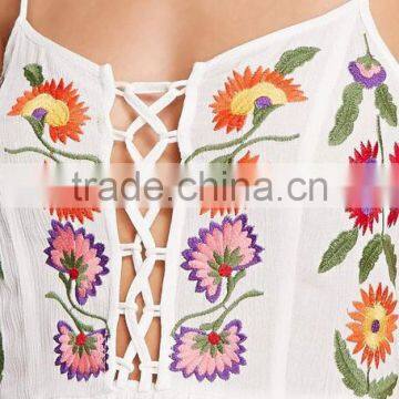 2017 Summer Latest Floral Embroidered Beach Dress Plunging Neckline Boho Maxi Dress HSd9209 photo-4