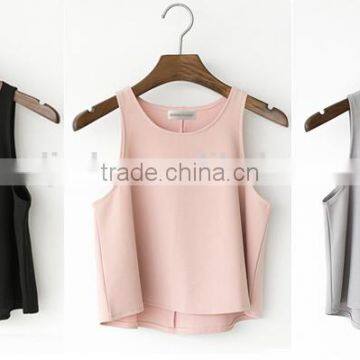 2016 New Fashion Girls Suits 2 Pieces Round Collar Sleeveless Tops+Slim Thin Korean Style Ultra-wide-leg Loose Trousers photo-5