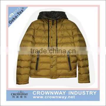 custom men winter faked down padded jacket with contrast hood