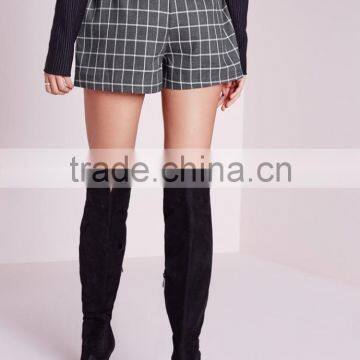 Summer Fashion Grey Double Belted Check Cheap Shorts OEM Service photo-4