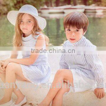 2017 Wholesale Manufacturer Bule Stripe Baby Girl Clothes Fancy 100%cotton Kids Summer Dress photo-4