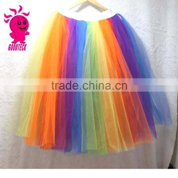 2016 wholesale factory direct adult rainbow high waist pleated multi-layer chiffon tutu skirts sexy long tutu skirts