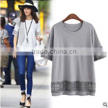 F20029B Large Size Women Shirt Hollow Out Loose Women Shirt