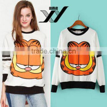 Cheapsale Garfield Printed White Long Sleeve Oversized Raglan Women's Plain Pullover Round Neck Long Sleeve Hoodie