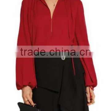 Runwaylover EY2343B Deep V-Neck Ladies Fashion Pure Color Chiffon Blouse