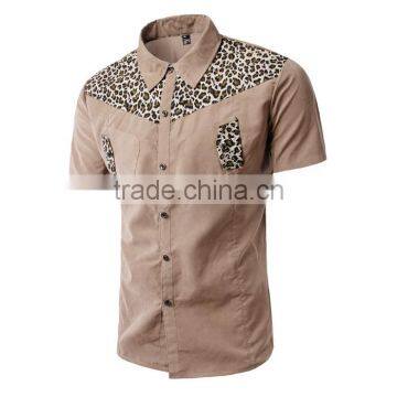 Short sleeves contrast leopard printing fashion cotton men shirts