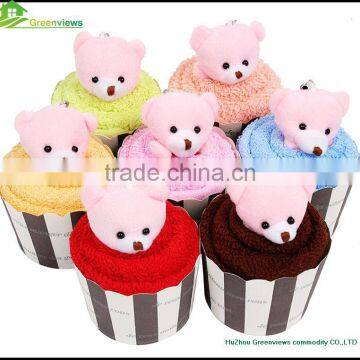 Wholease cake towels Cute cotton birthday bear compressed towel gift towel cake