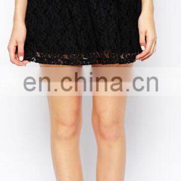 Black mini Lace skater skirt with elastic waist band