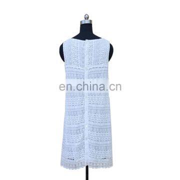 Women Top Grade Exquisite Sleeveless Shell Button Lace Blouse Dress photo-4