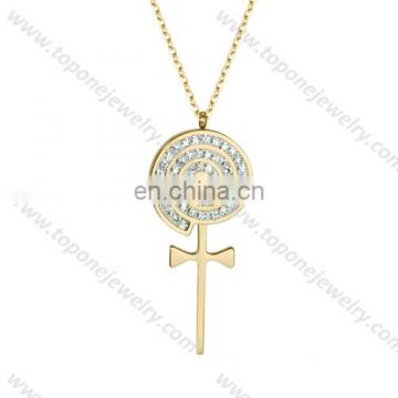 2017 newest fashion stainless steel snail cross necklace with long chain