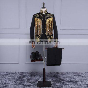 Golden with pants black 2017 Costume male Tuxedo Suit evening sequins stage singer Ji Yoshio host clothing men suits