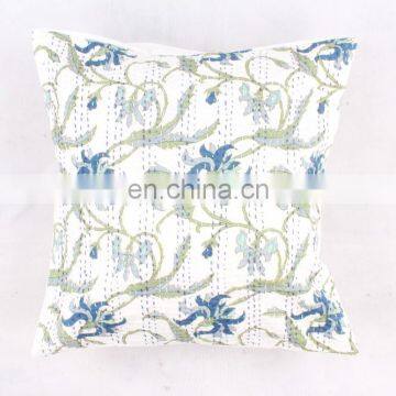 White Floral indian cotton pillow cover, hand Qilted cushion cover, home decor cushion, pillow cover