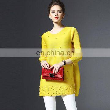 New arrival fashion long sleeve summer women dress pleats clothes