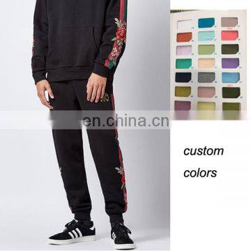 men embroidered roma roses sweat pants green red striped jogger pants wholesale