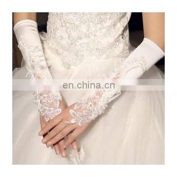 Ivory&white Pretty Appliqued& Sequined Fingerless Long Wedding Glove White pearl beaded satin fingerless wedding bridal gloves