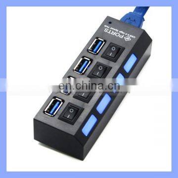 High Speed 4 Ports USB 3.0 Hub With On/Off Switch Led Indicator