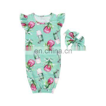 Colorful Blooming Flower Pattern Flutter Sleeve Wholesale Baby Girls Sleeping Bags.matching Headband photo-4