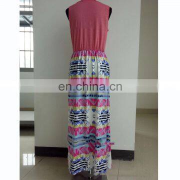 2019 Mommy and me Pink Print Cotton Sleeveless Kids Women Maxi Dress Summer (this Link for Girls,1-13years) photo-2