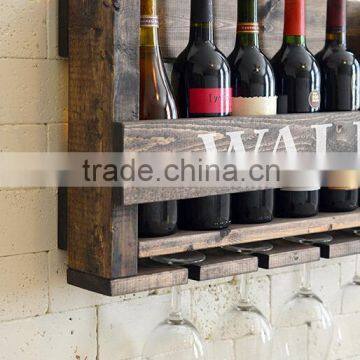 Rustic Stained Wooden Wine Rack Wall Hanging