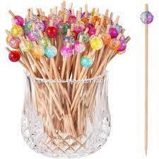 100-Pack Cocktail Picks, Colorful Wooden Toothpicks Cocktail Sticks for Party Appetizers - 4.72 inch
