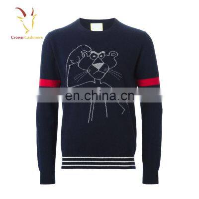 Men's Round Collar Jacquard 100% Cashmere Pullover Knitted Sweater photo-4