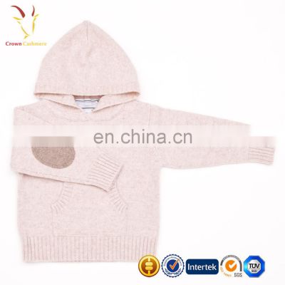 Plain Knitted Baby Girls Hoodies, Kids Hooded Sweatshirt with Elbow-patch